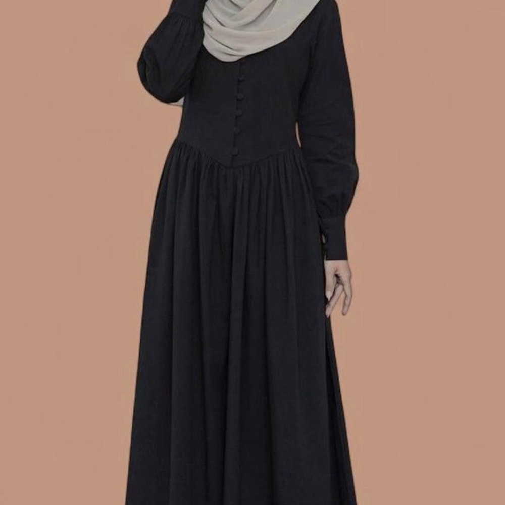 black linen princess modest dress with button up corset top size xs